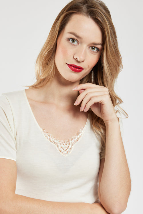 T-shirt col dentelle - laine et soie - Armor-lux - 4