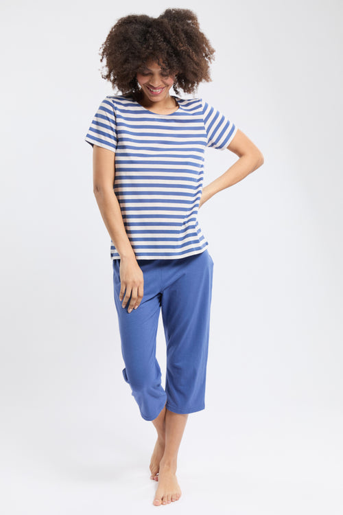 Gestreifter Capri-Pyjama mit kurzen Ärmeln - Baumwolle - Armor-lux - 1