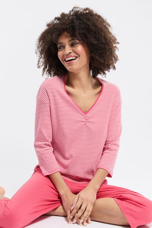 Gestreifter Capri-Pyjama mit 3/4-Ärmeln - Baumwolle - Armor-lux - 3