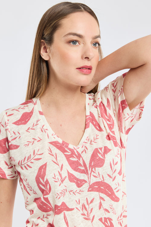 T-shirt col V imprimé - lin - Armor-lux - 2