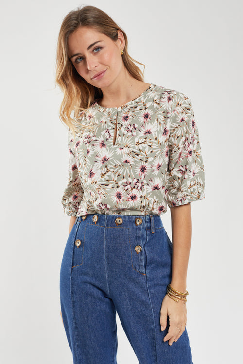 Blouse motifs fleurs - lin et coton - Armor-lux - 1