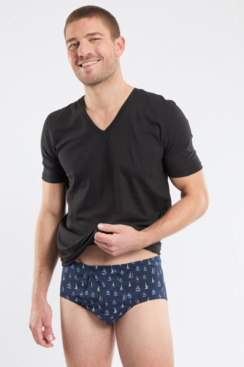 Open briefs with “boat” prints - organic cotton - Armor-lux - 1