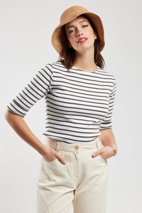 Breton striped shirt with 3/4-length sleeves- heavy cotton - Armor-lux - 1