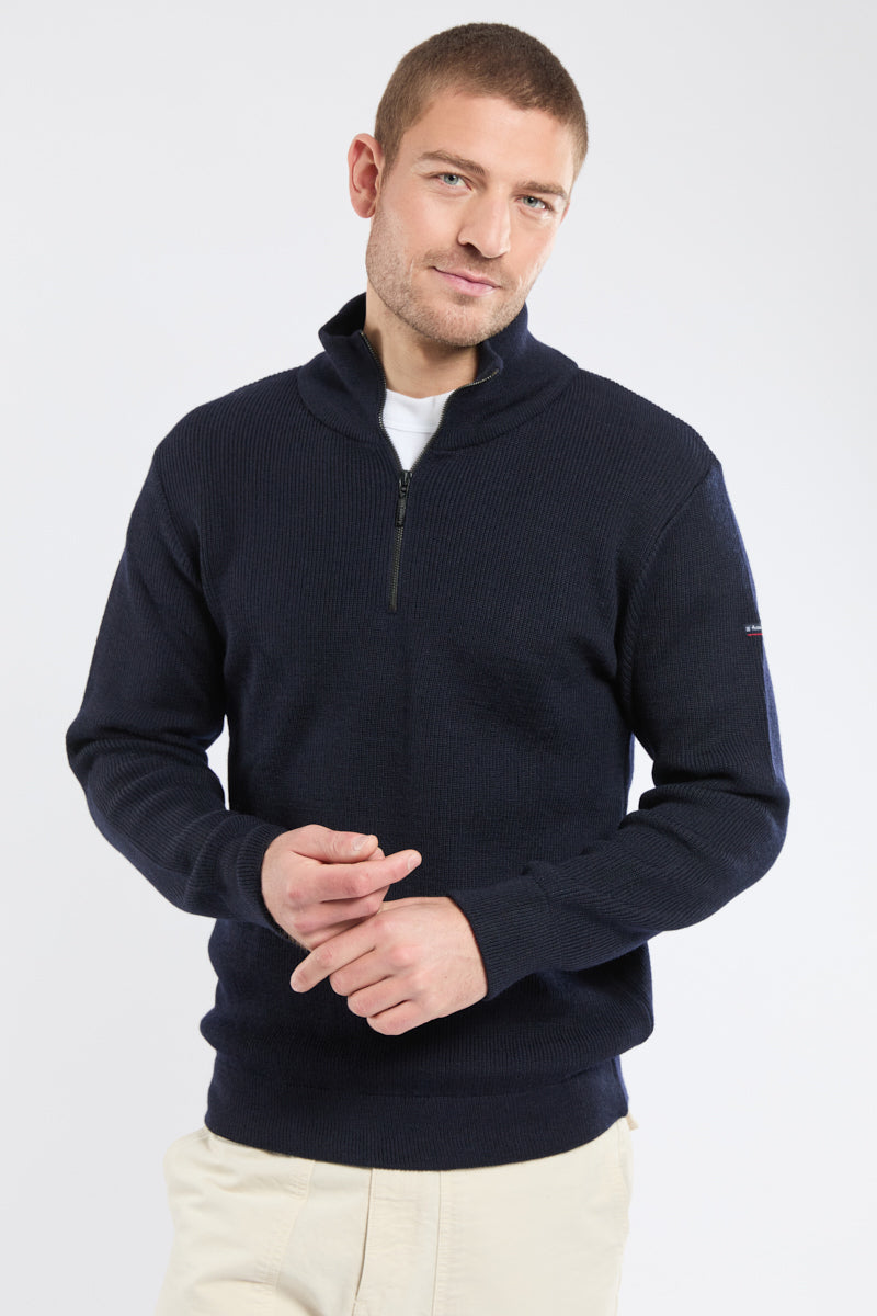 Half zip sweater Châteaulin- wool - Men - Rich Navy – Armor-lux