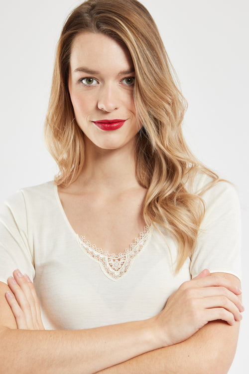 T-shirt col dentelle - laine et soie - Armor-lux - 3