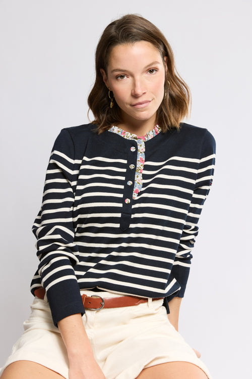Marinière col fleuri - coton rustique - Armor-lux - 1