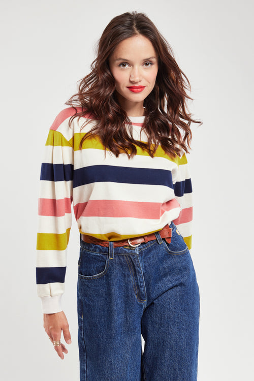 Sweat rayé épaules basses - coton rustique - Armor-lux - 4