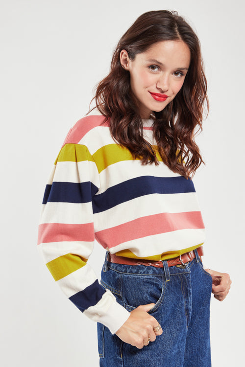 Sweat rayé épaules basses - coton rustique - Armor-lux - 1