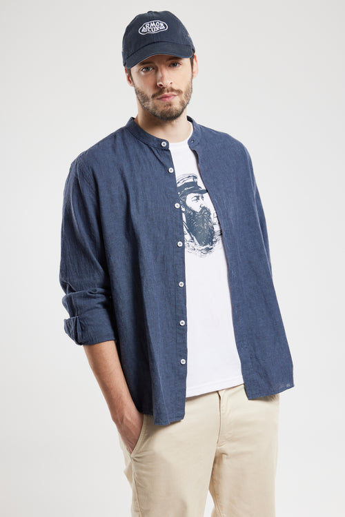 Mandarin collar shirt - cotton and linen - Armor-lux - 1