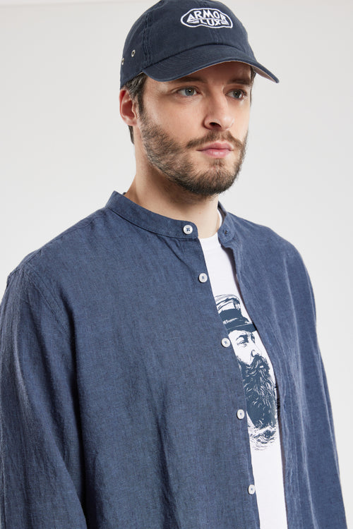 Mandarin collar shirt - cotton and linen - Armor-lux - 2