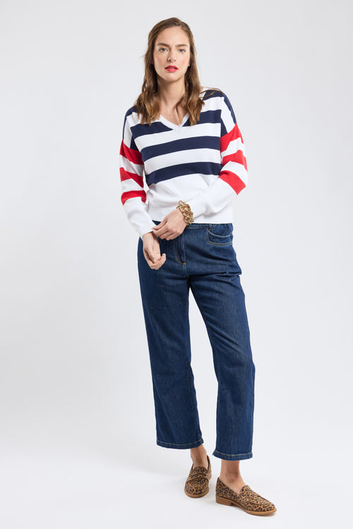 Gestreifter Pullover mit V-Ausschnitt – Baumwolle - Armor-lux - 5