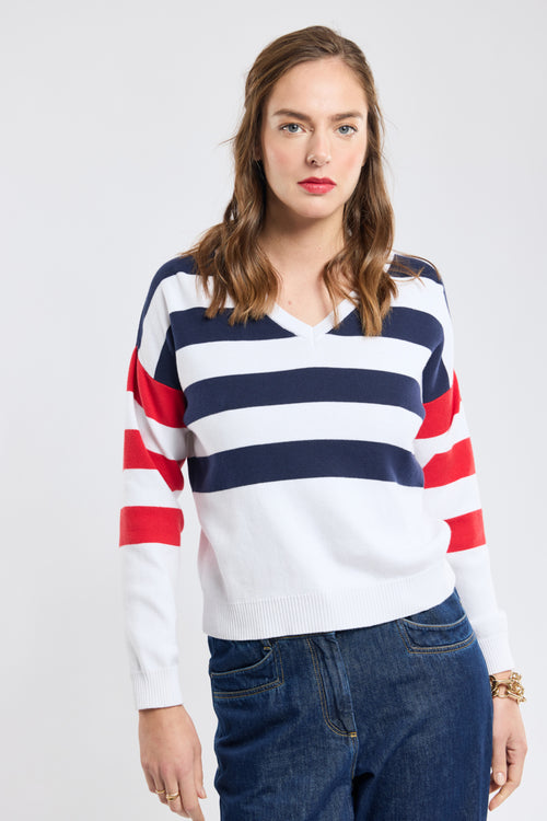 Gestreifter Pullover mit V-Ausschnitt – Baumwolle - Armor-lux - 4