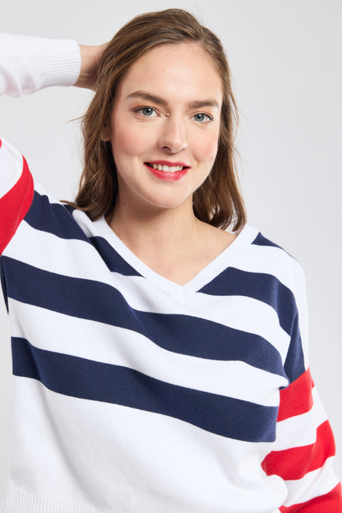 Pull rayé col V - coton - Armor-lux - 1