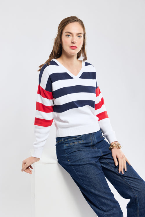 Gestreifter Pullover mit V-Ausschnitt – Baumwolle - Armor-lux - 2