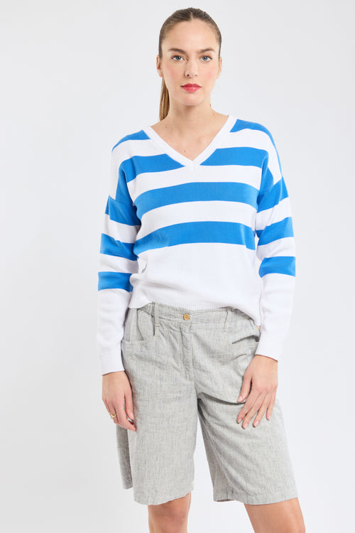 Striped V-neck jumper — cotton - Armor-lux - 1