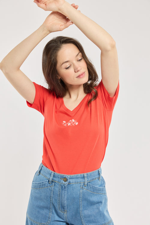 T-Shirt mit V-Ausschnitt Blumen - leichte Baumwolle - Armor-lux - 3