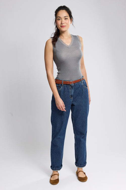 Vest top with lace neckline - wool and silk - Armor-lux - 3