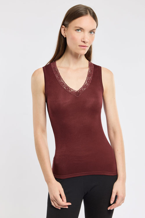 Vest top with lace neckline - wool and silk - Armor-lux - 1