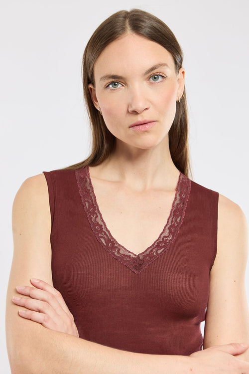 Vest top with lace neckline - wool and silk - Armor-lux - 2