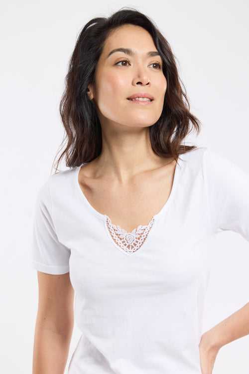 T-shirt col dentelle - coton peigné - Armor-lux - 2