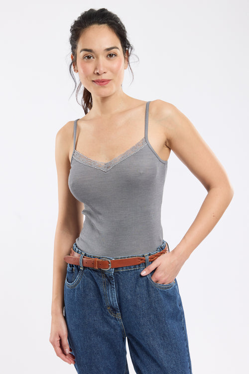 Camisole with lace trim - wool and silk - Armor-lux - 1