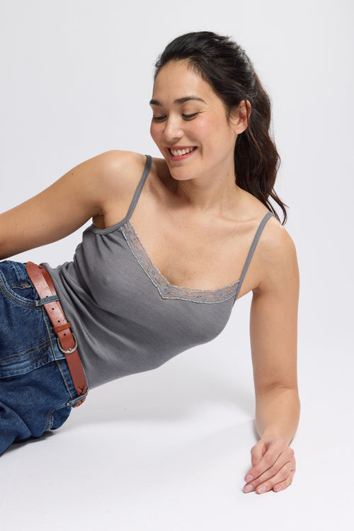 Camisole with lace trim - wool and silk - Armor-lux - 5