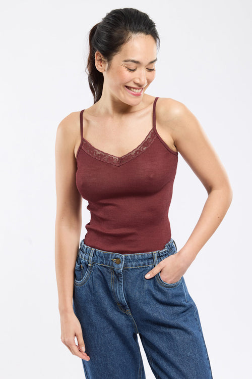 Camisole with lace trim - wool and silk - Armor-lux - 1