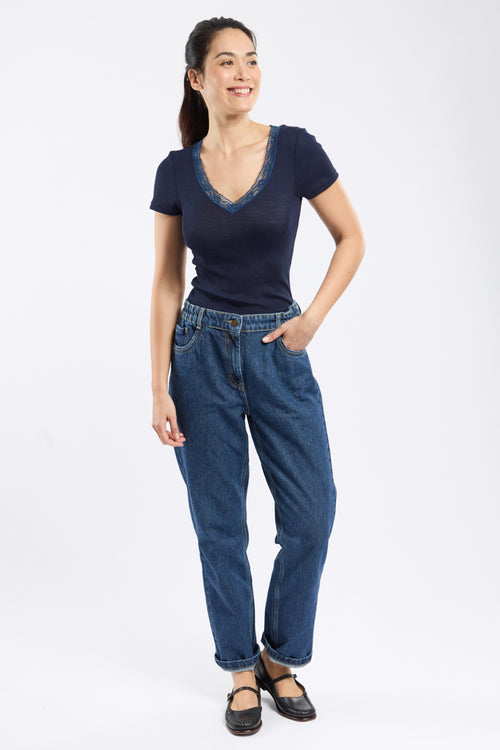 T-shirt col dentelle - laine et soie - Armor-lux - 4