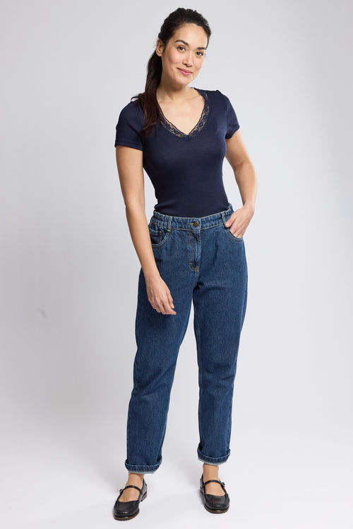 T-shirt with lace around the neckline – wool and silk - Armor-lux - 2