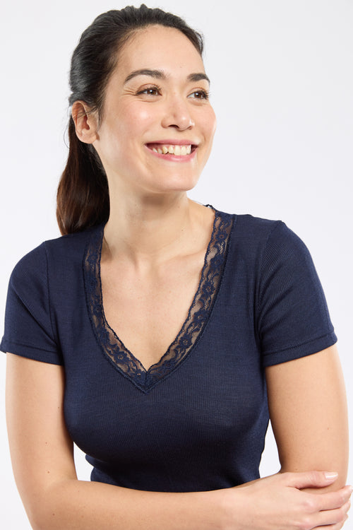 T-shirt col dentelle - laine et soie - Armor-lux - 3