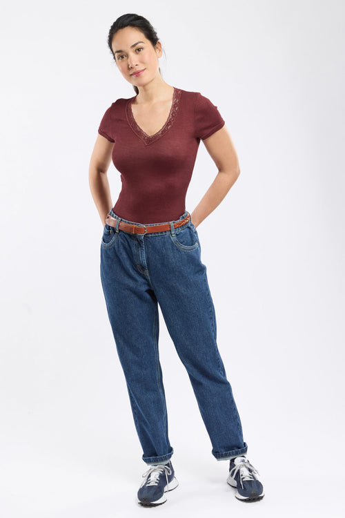 T-shirt with lace around the neckline – wool and silk - Armor-lux - 3