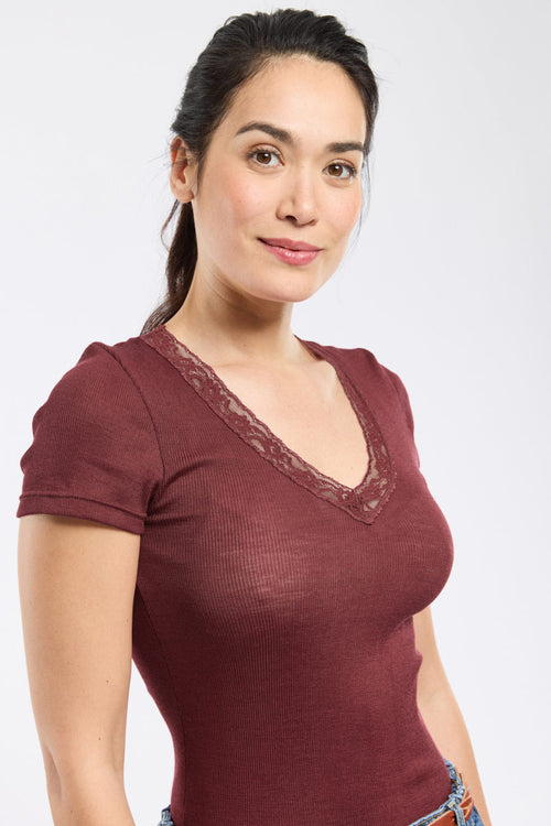 T-shirt with lace around the neckline – wool and silk - Armor-lux - 2