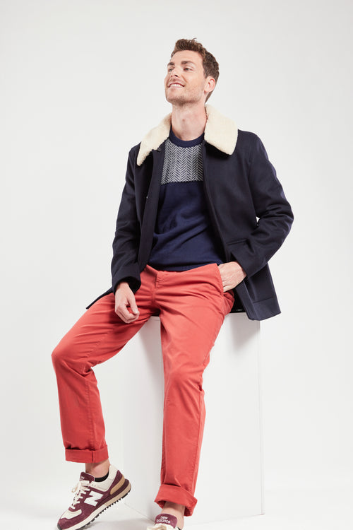 Sherpa fleece-collared coat - wool broadcloth - Armor-lux - 3