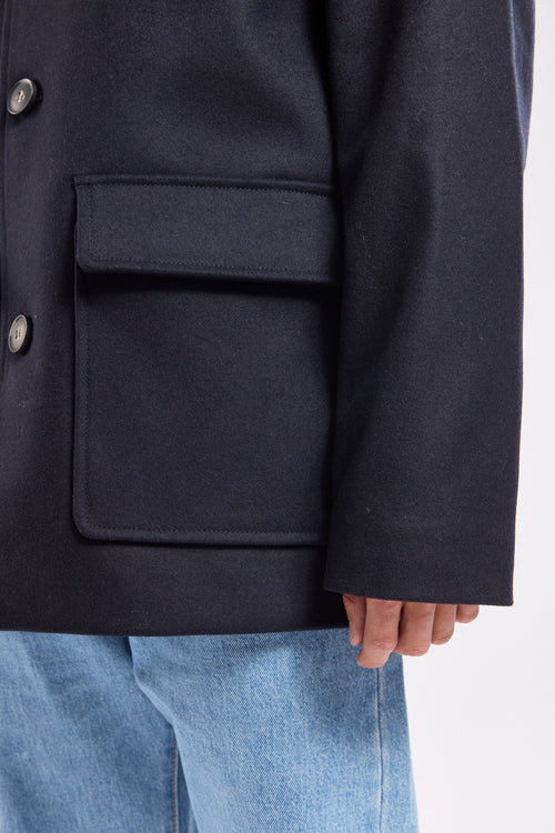 Sherpa fleece-collared coat - wool broadcloth - Armor-lux - 5
