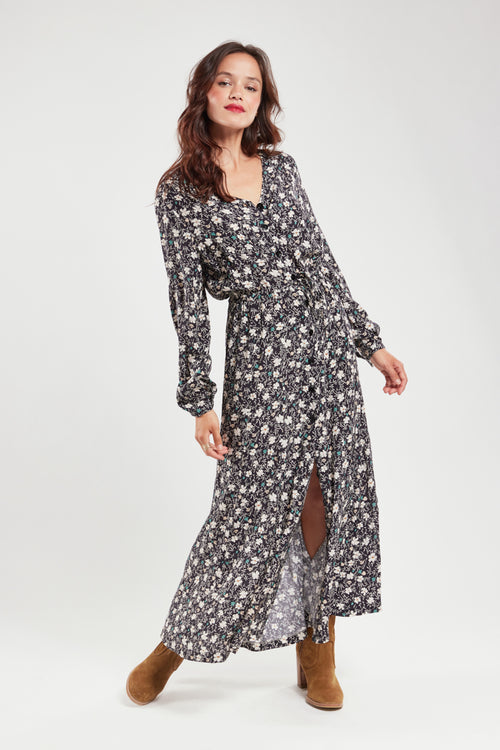 Langes Kleid mit Blumenmuster – Cupro - Armor-lux - 1