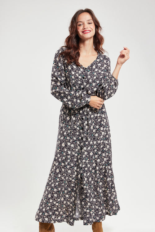 Langes Kleid mit Blumenmuster – Cupro - Armor-lux - 4