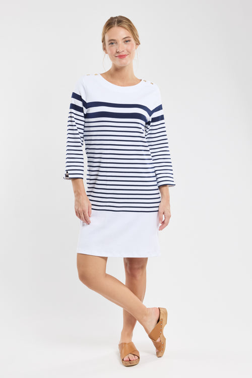 3/4 length sleeves striped dress - thick cotton - Armor-lux - 1