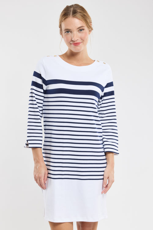 3/4 length sleeves striped dress - thick cotton - Armor-lux - 3