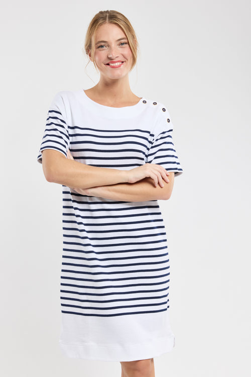 Kleid mit geknöpfter Schulter – rustikale Baumwolle - Armor-lux - 4