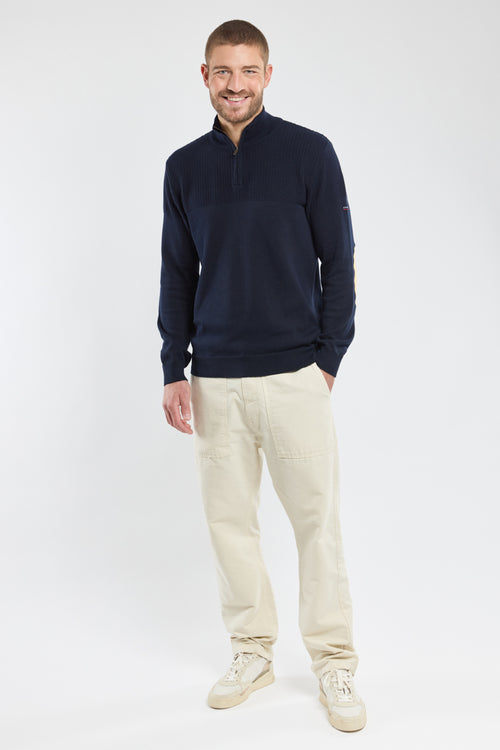 Zip-neck jumper with elbow patches - cotton - Armor-lux - 6