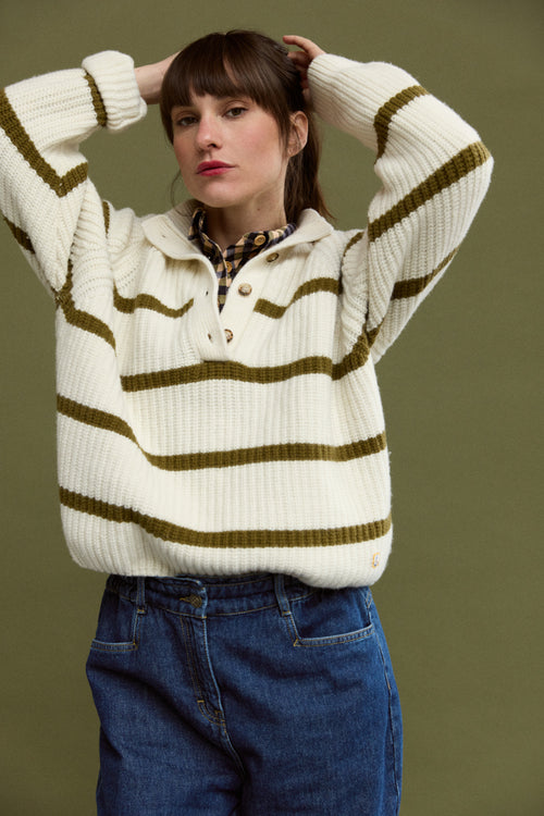 Gestreifter Pullover mit Stehkragen – Wolle - Armor-lux - 3