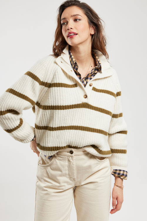 Gestreifter Pullover mit Stehkragen – Wolle - Armor-lux - 1