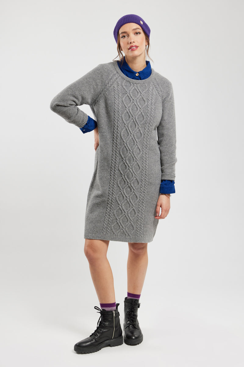 Cable-knit jumper dress - wool - Women - Gris chiné – Armor-lux