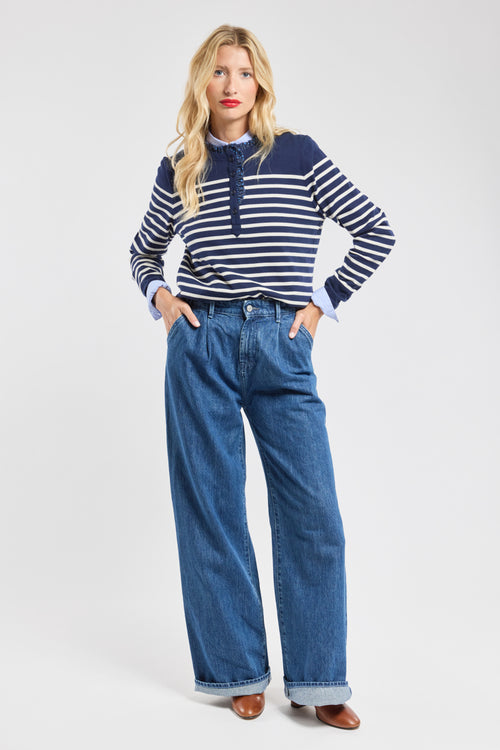 Breton shirt with leopard print neckline - rustic cotton - Armor-lux - 4