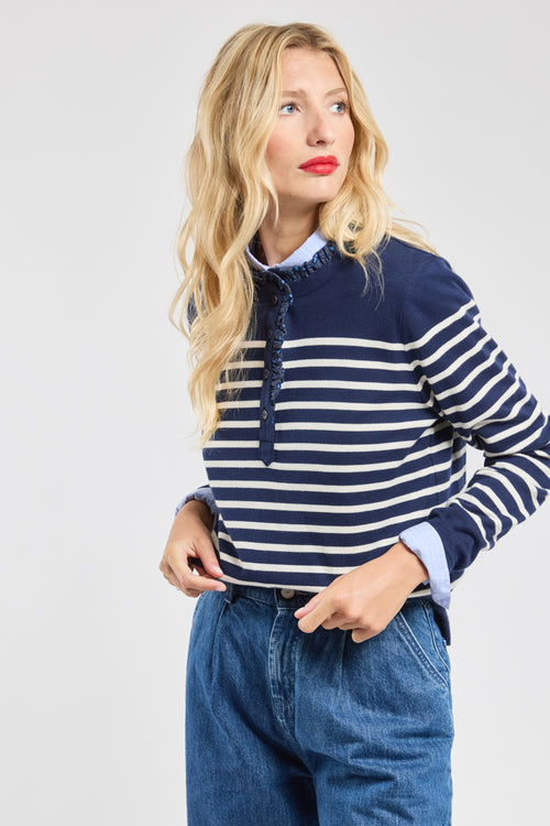 Breton shirt with leopard print neckline - rustic cotton - Armor-lux - 1