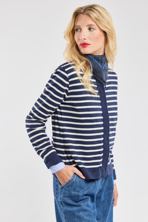 Striped cardigan with zip - cotton and wool - Armor-lux - 1