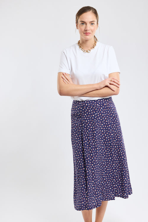 Jupe mi-longue fleurie - cupro - Armor-lux - 1