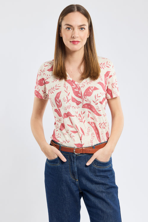T-shirt col V imprimé - lin - Armor-lux - 4