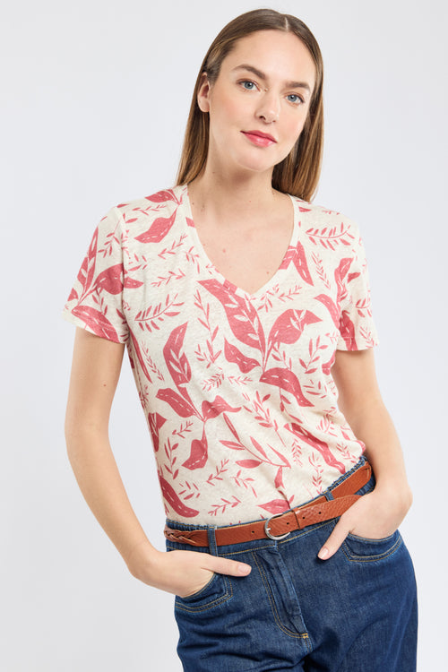 T-shirt col V imprimé - lin - Armor-lux - 1