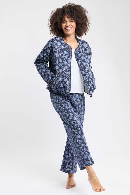 Quilted blue floral print pyjama jacket - Armor-lux - 1